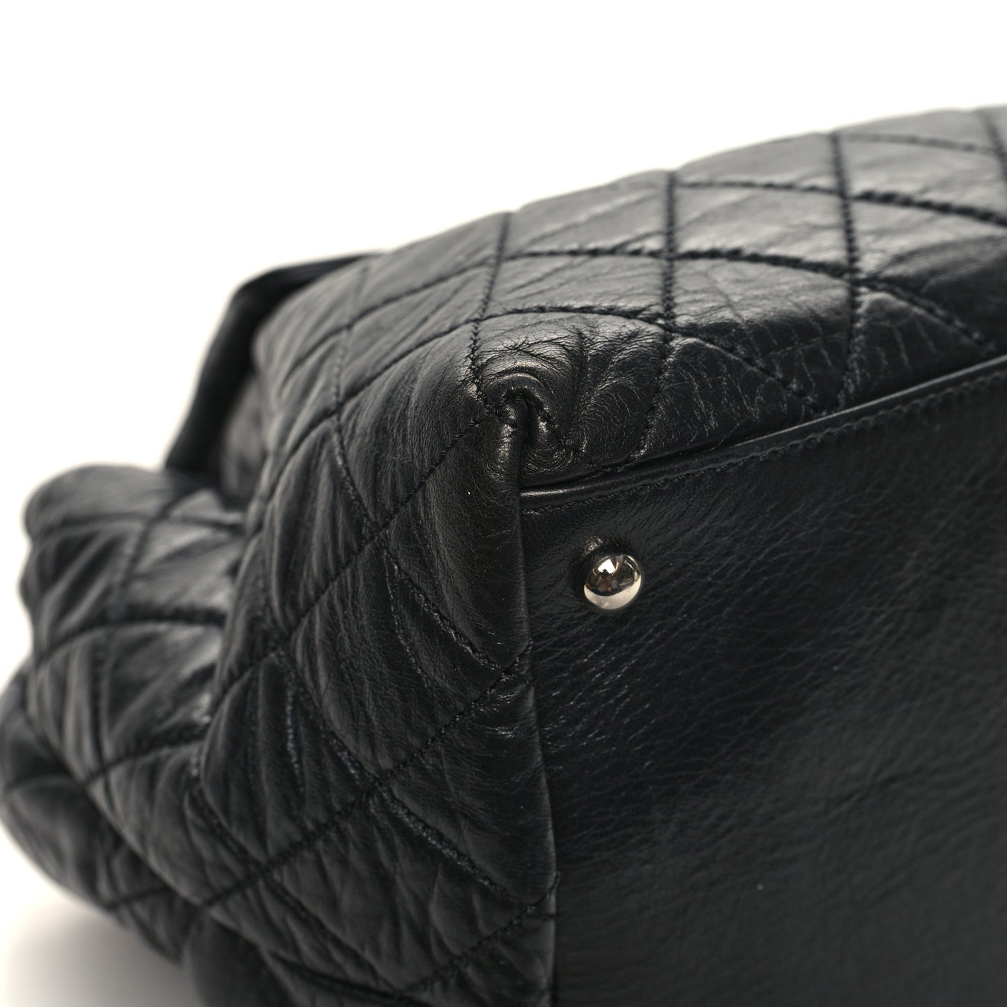 Glazed Calfskin Quilted Beijing Backpack Black