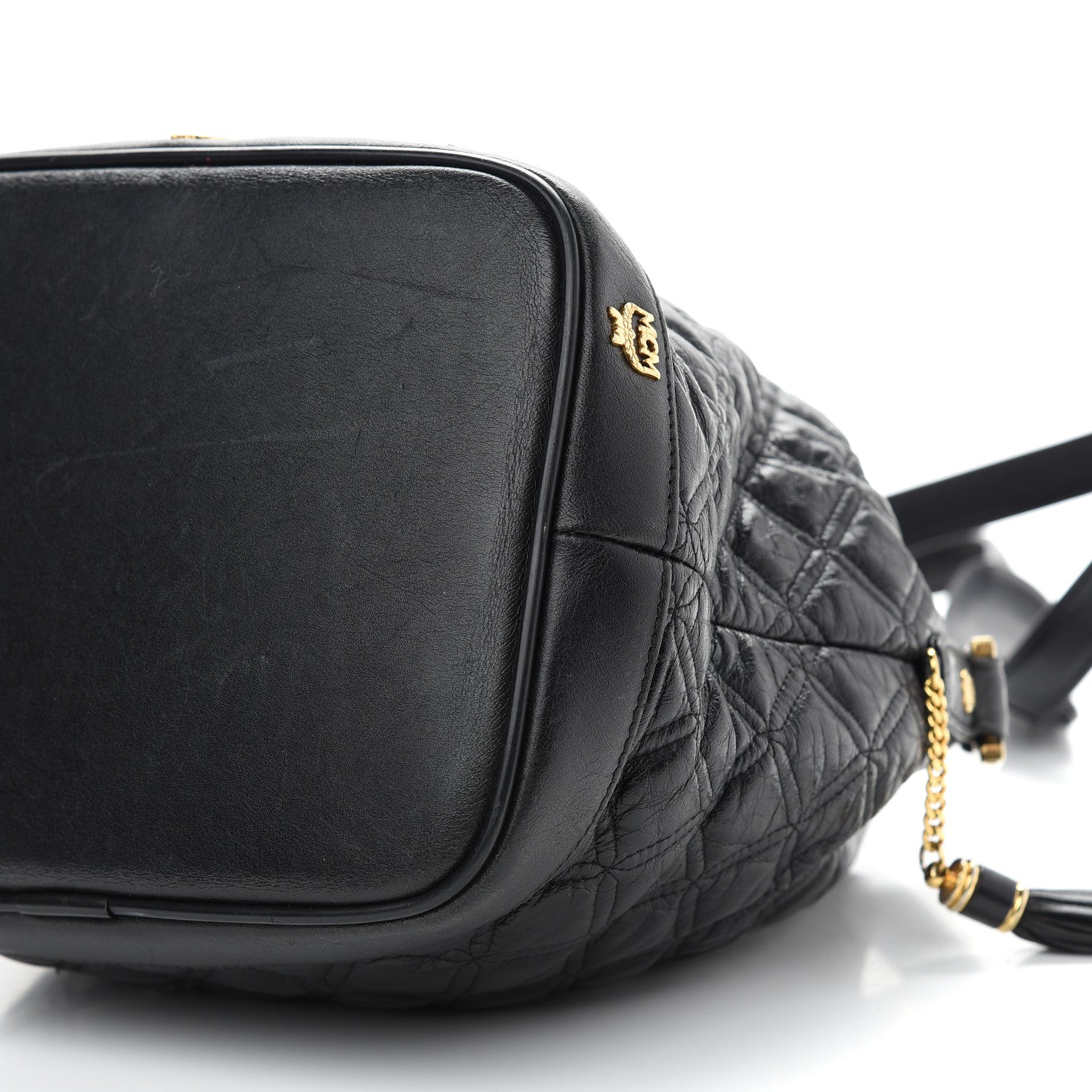 MCM Calfskin Quilted Studded Bucket Bag Black 9 of 9