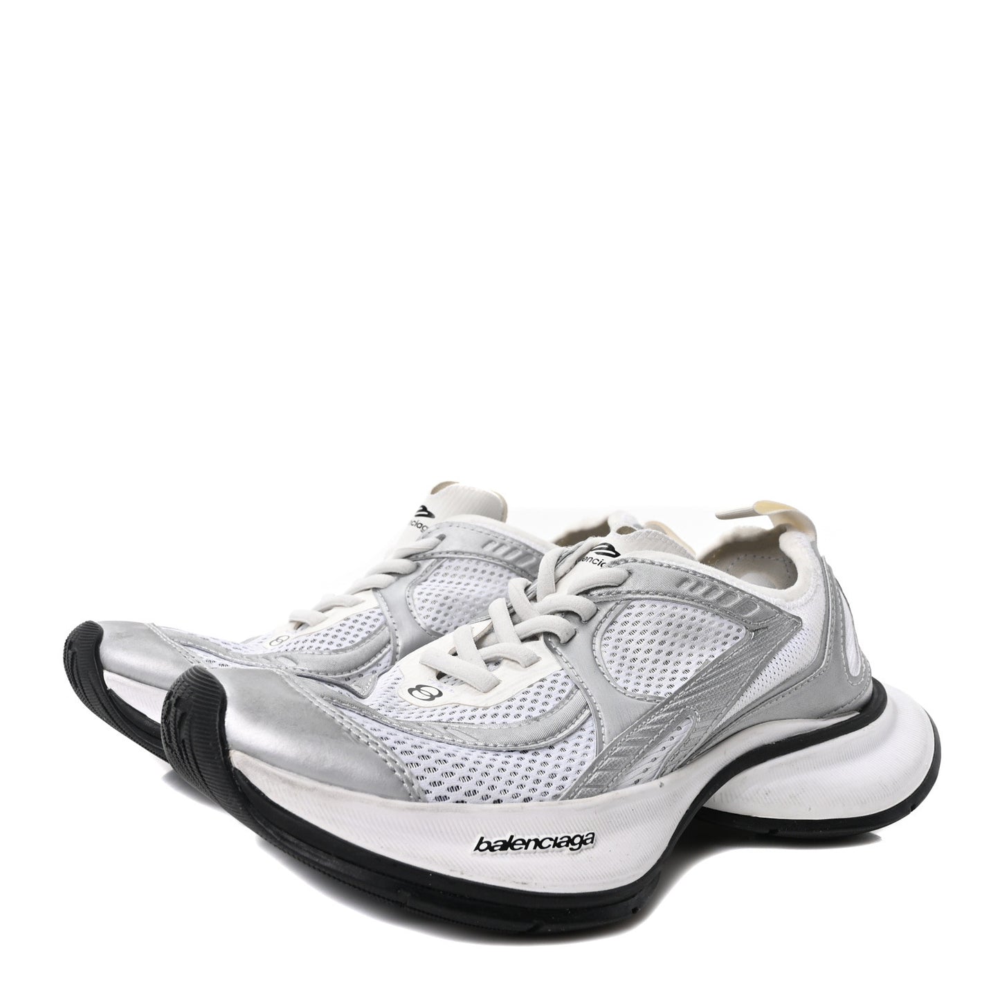 Metallic Calfskin Mesh Circuit Womens Sneaker 37 Silver White