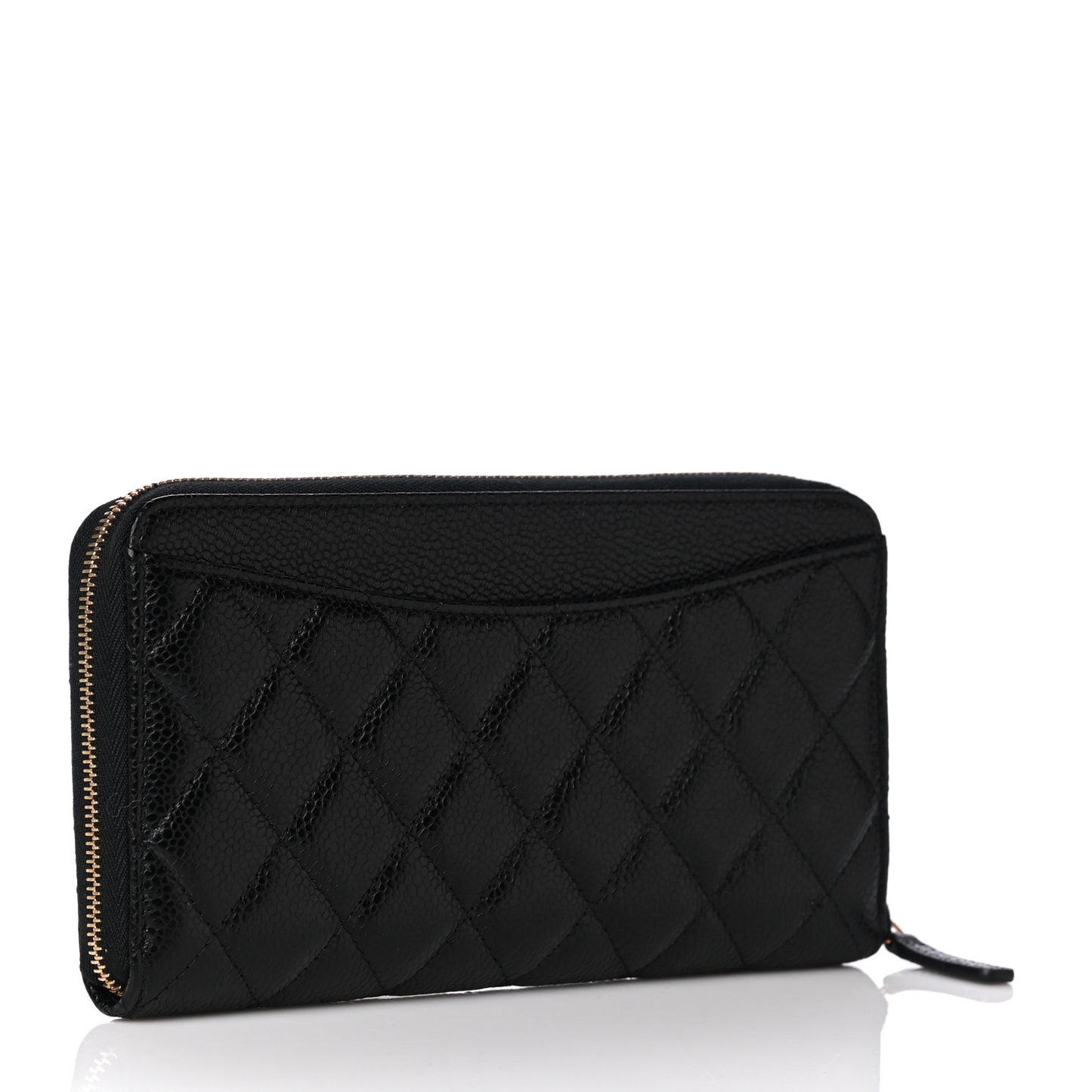 Caviar Quilted Large Gusset Zip Around Wallet Black