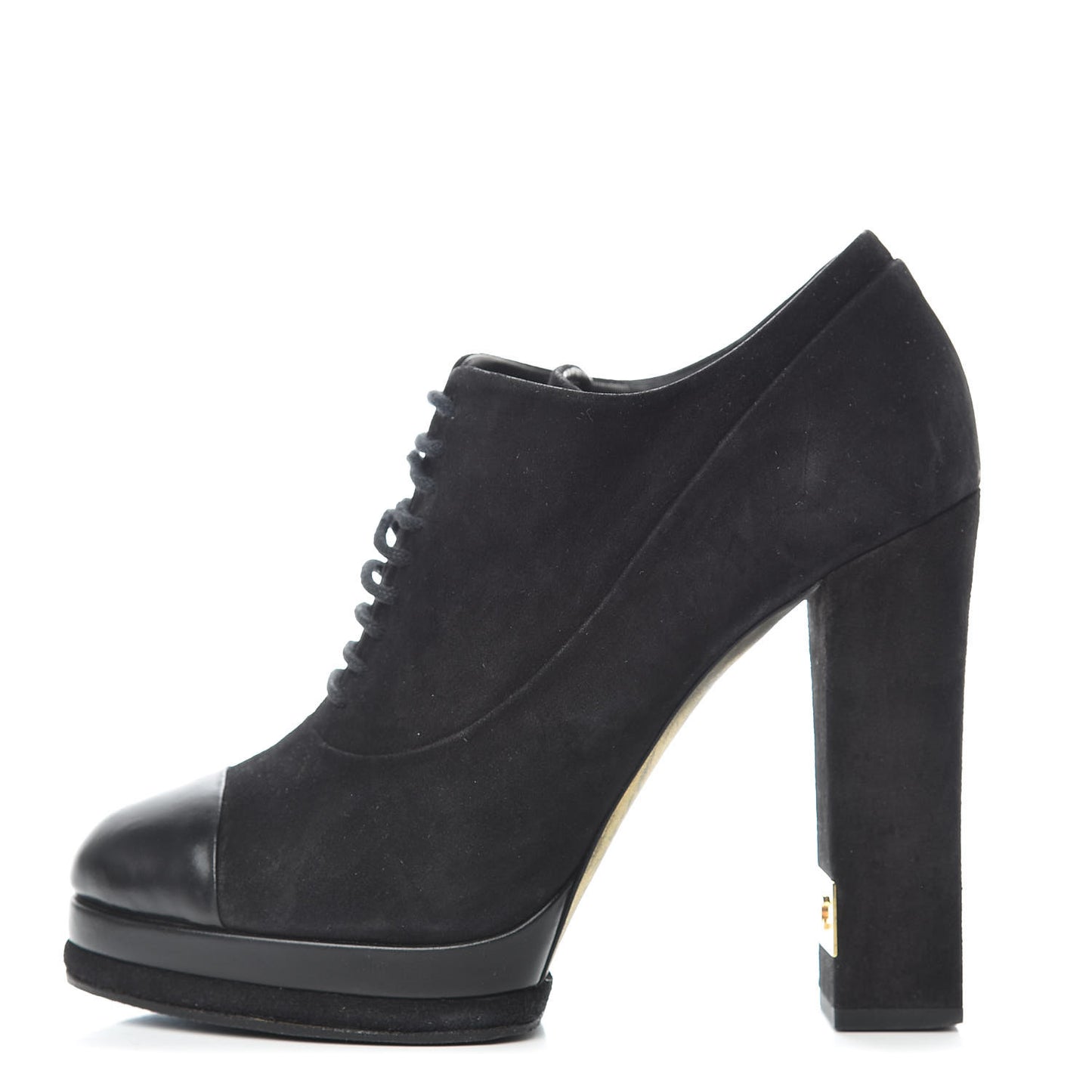 Suede Cap Toe Lace Up Booties 41 Black