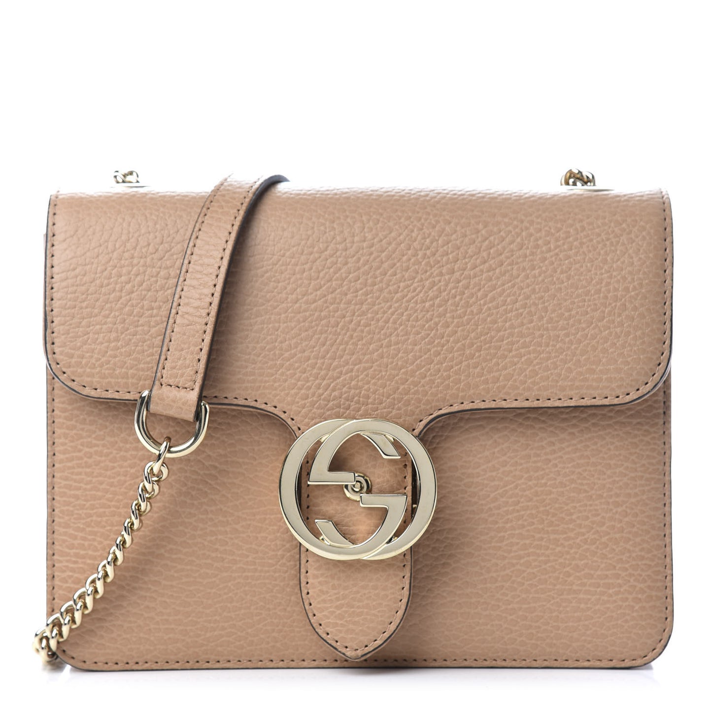 Dollar Calfskin Small Interlocking G Shoulder Bag Camelia