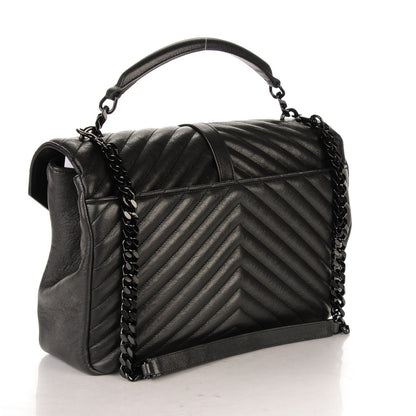 Saint Laurent Sheepskin Matelasse Chevron Monogram Monochrome Large College Satchel Black 3 of 7
