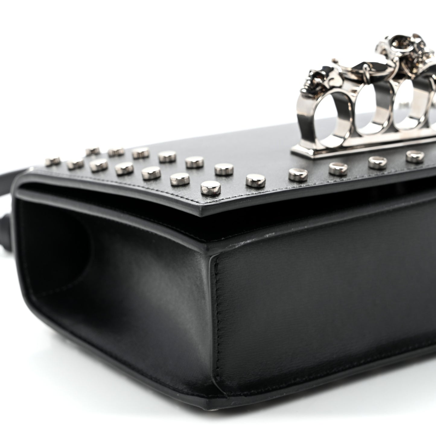 Calfskin Studded Jeweled Knuckle Satchel Black