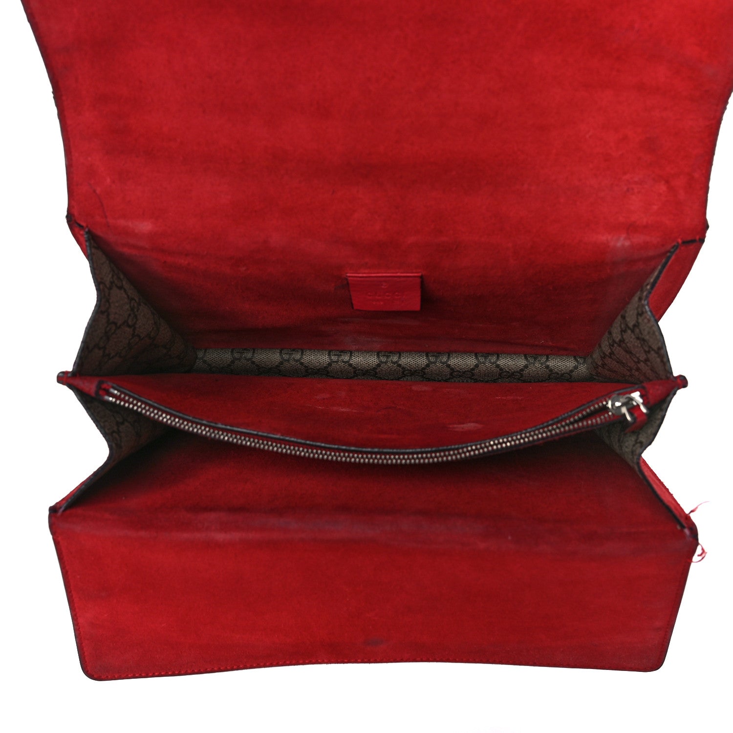 Gucci GG Supreme Monogram Suede Cudu Medium Dionysus Shoulder Bag Beige Ebony Vulcanic Red 5 of 18