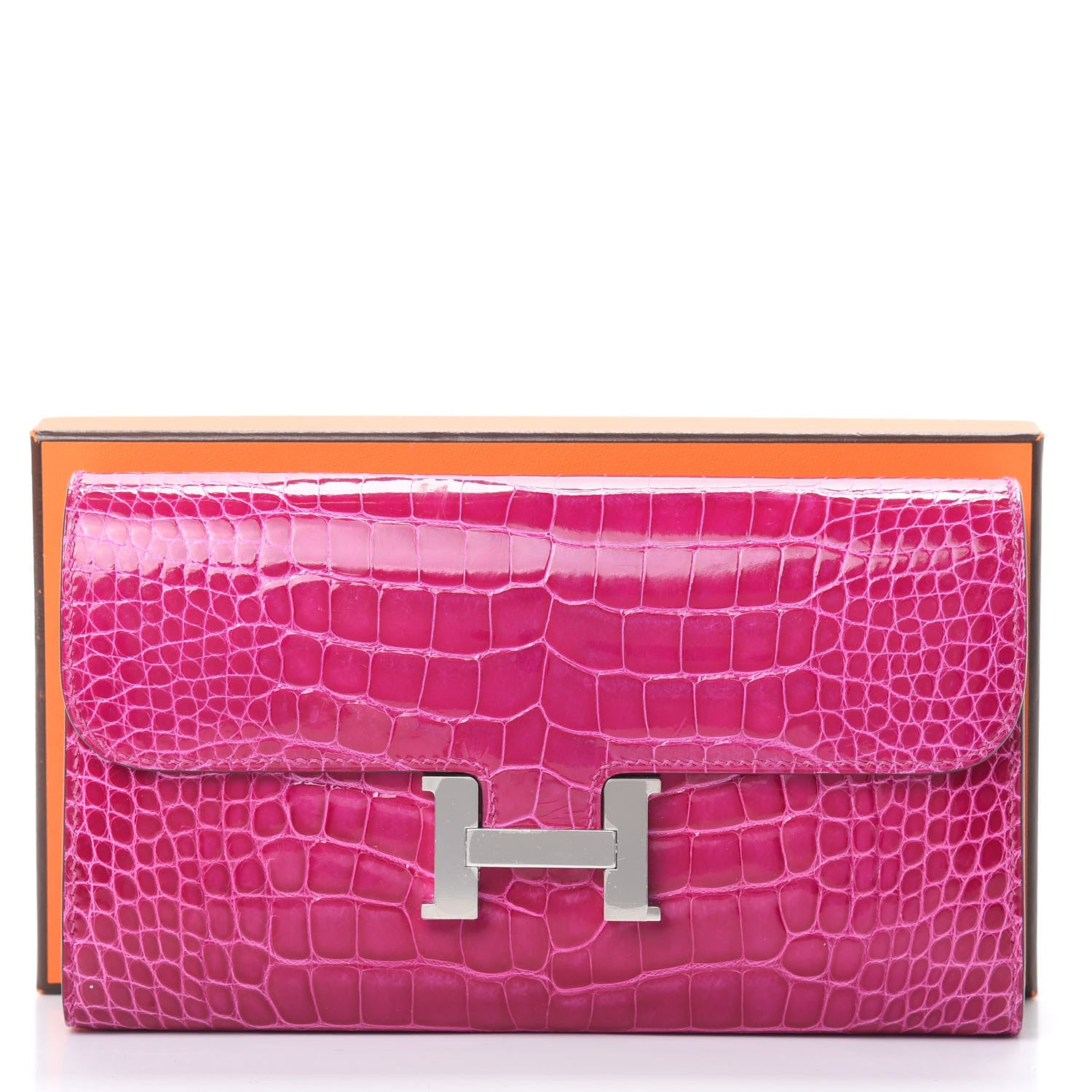 Hermes Shiny Alligator Constance Long Wallet Rose Scheherazade 9 of 9