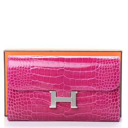 Hermes Shiny Alligator Constance Long Wallet Rose Scheherazade 9 of 9