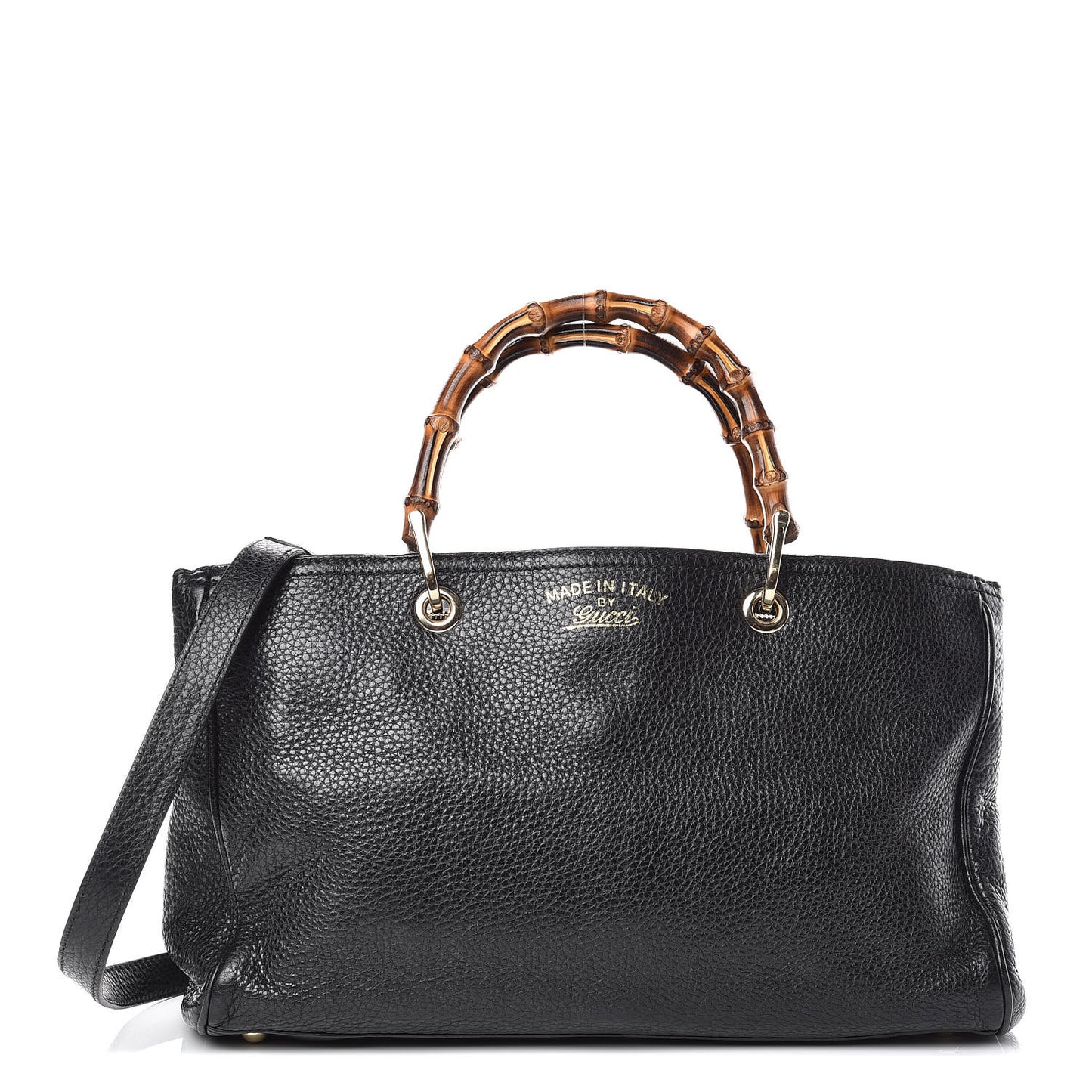 Pebbled Calfskin Medium Bamboo Shopper Tote Black