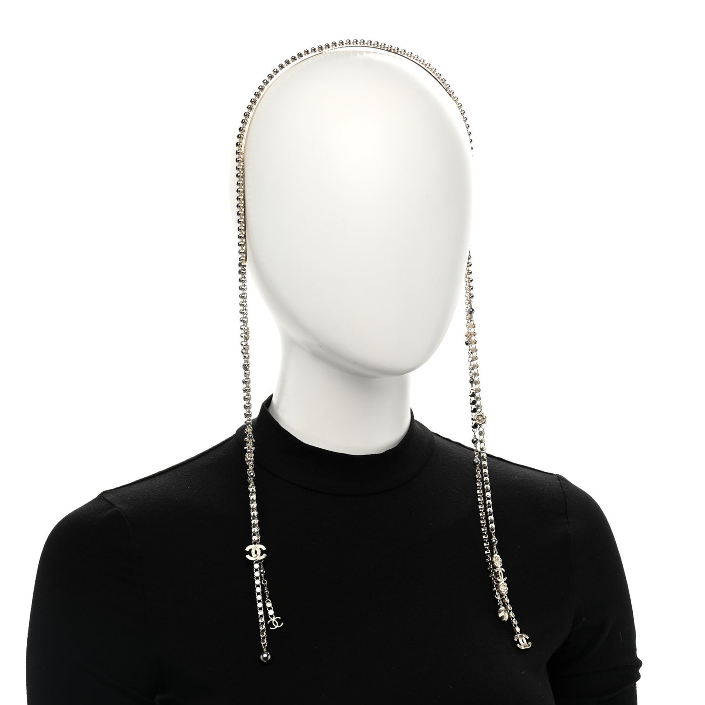 Metal Crystal Pearl CC Chandelier Headband Gold Black Grey