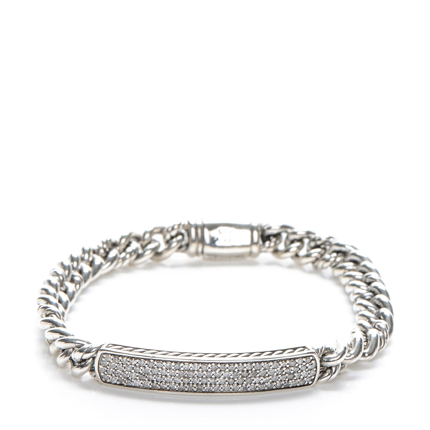 David Yurman Sterling Silver Pave Diamond 6mm Petite ID Bracelet 1 of 7