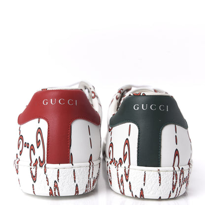 Gucci Calfskin GucciGhost Print Mens Ace Sneakers 8 White Hibiscus Red 6 of 10