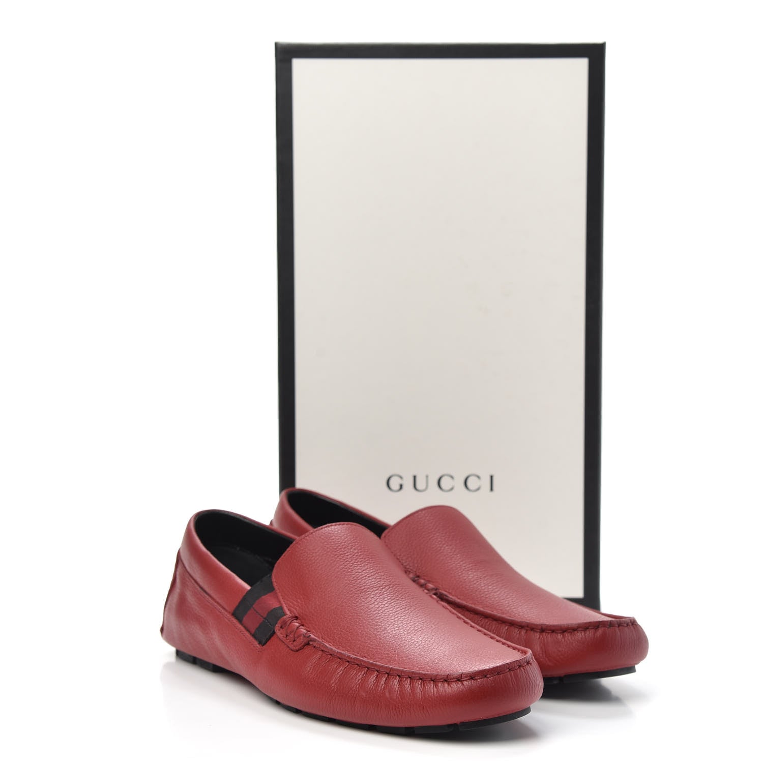 Gucci Calfskin Web Mens Driver Loafers 8 Red 9 of 9
