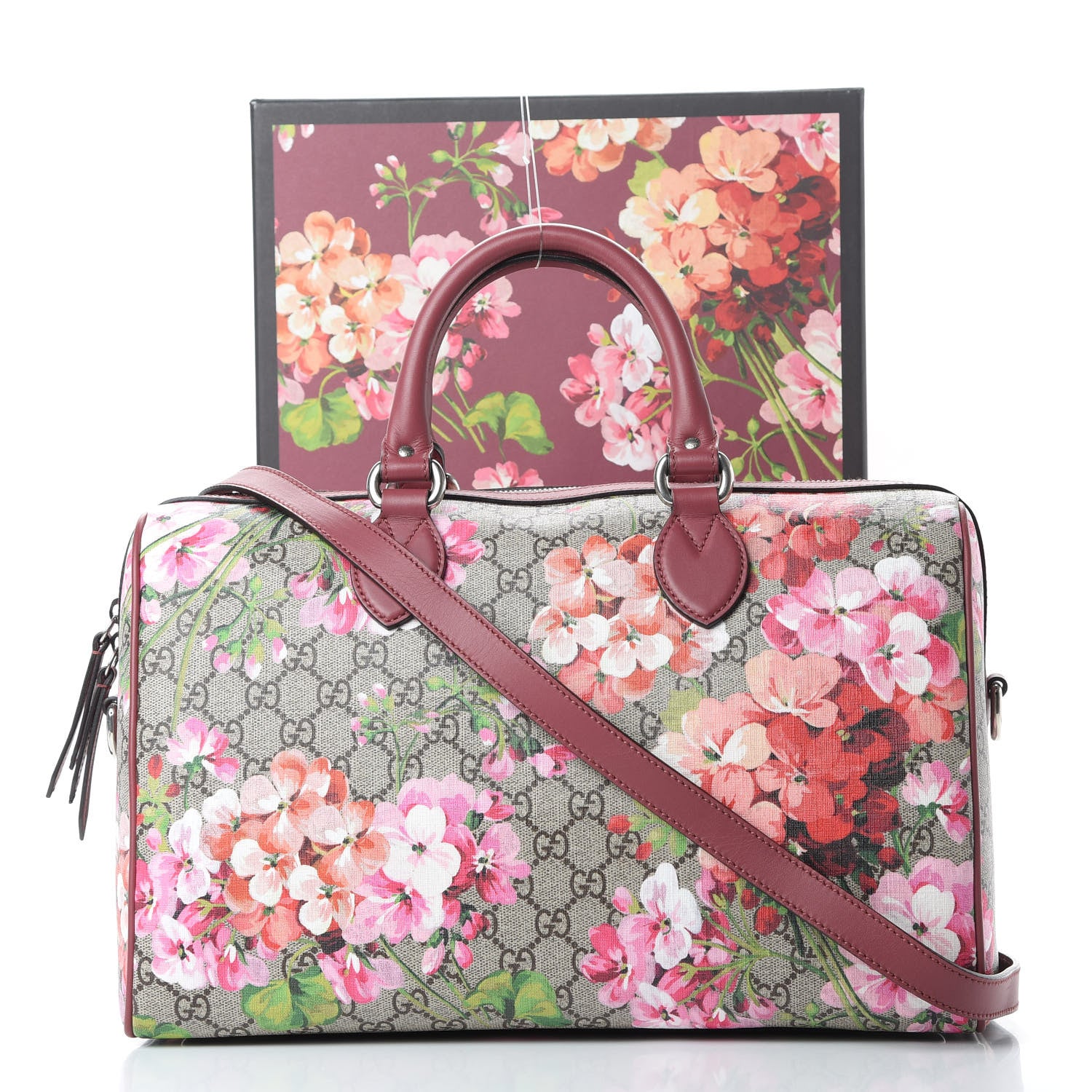 Gucci GG Supreme Monogram Blooms Medium Boston Beige Multicolor Dry Rose 16 of 16