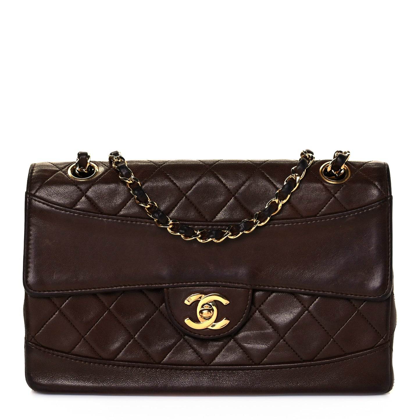 Lambskin Quilted Small Single Flap Brown