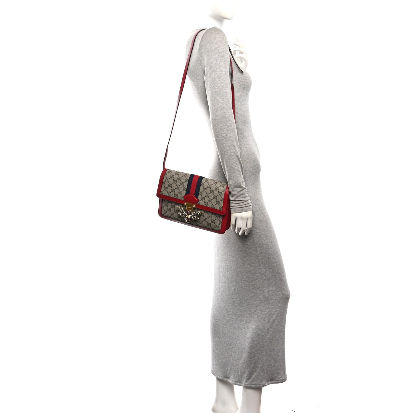GG Supreme Monogram Medium Queen Margaret Shoulder Bag Red