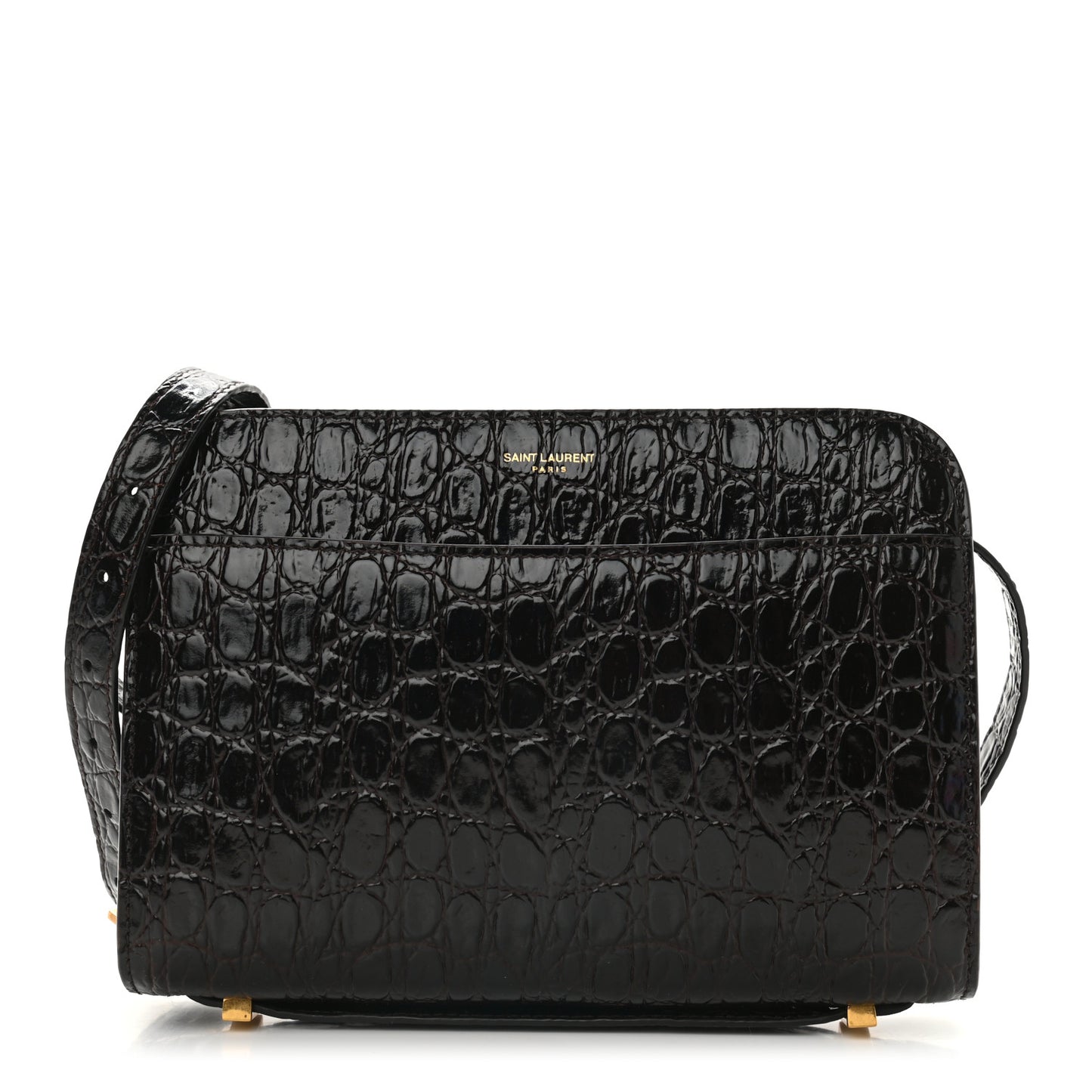 Calfskin Crocodile Embossed Reverse Satchel Brown