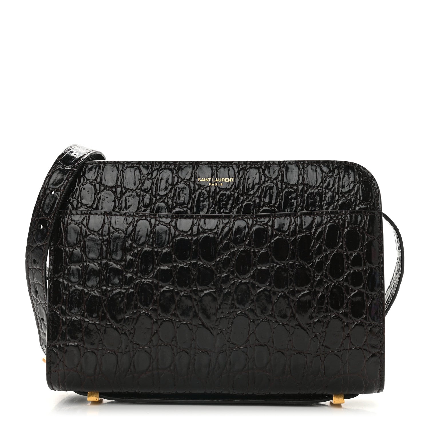 Saint Laurent Calfskin Crocodile Embossed Reverse Satchel Brown 1 of 8