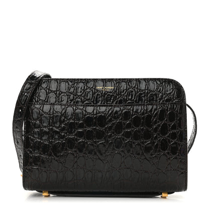 Saint Laurent Calfskin Crocodile Embossed Reverse Satchel Brown 1 of 8