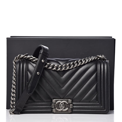 Chanel Calfskin Chevron Quilted Medium Boy Flap Black 11 of 11