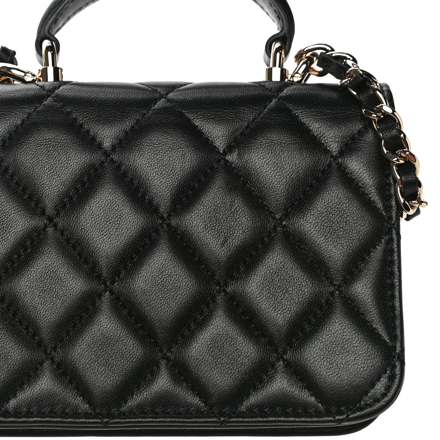 Lambskin Quilted Top Handle Flap Coin Purse With Chain Black
