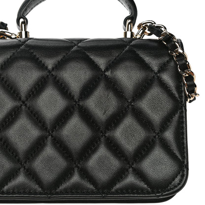 Chanel Lambskin Quilted Top Handle Flap Coin Purse With Chain Black 14 of 15