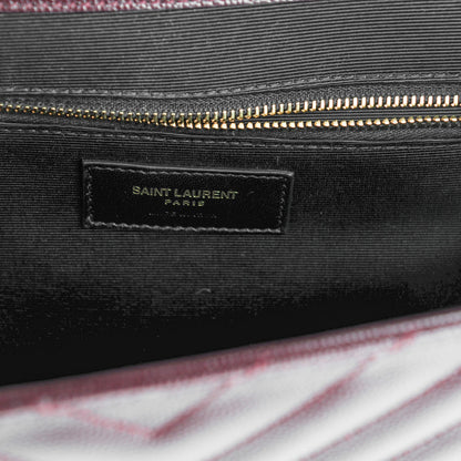 Saint Laurent Grain De Poudre Matelasse Chevron Large Monogram Satchel Burgundy 6 of 7