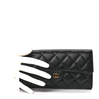 Chanel Lambskin Quilted Large Gusset Flap Wallet Black 2 of 12