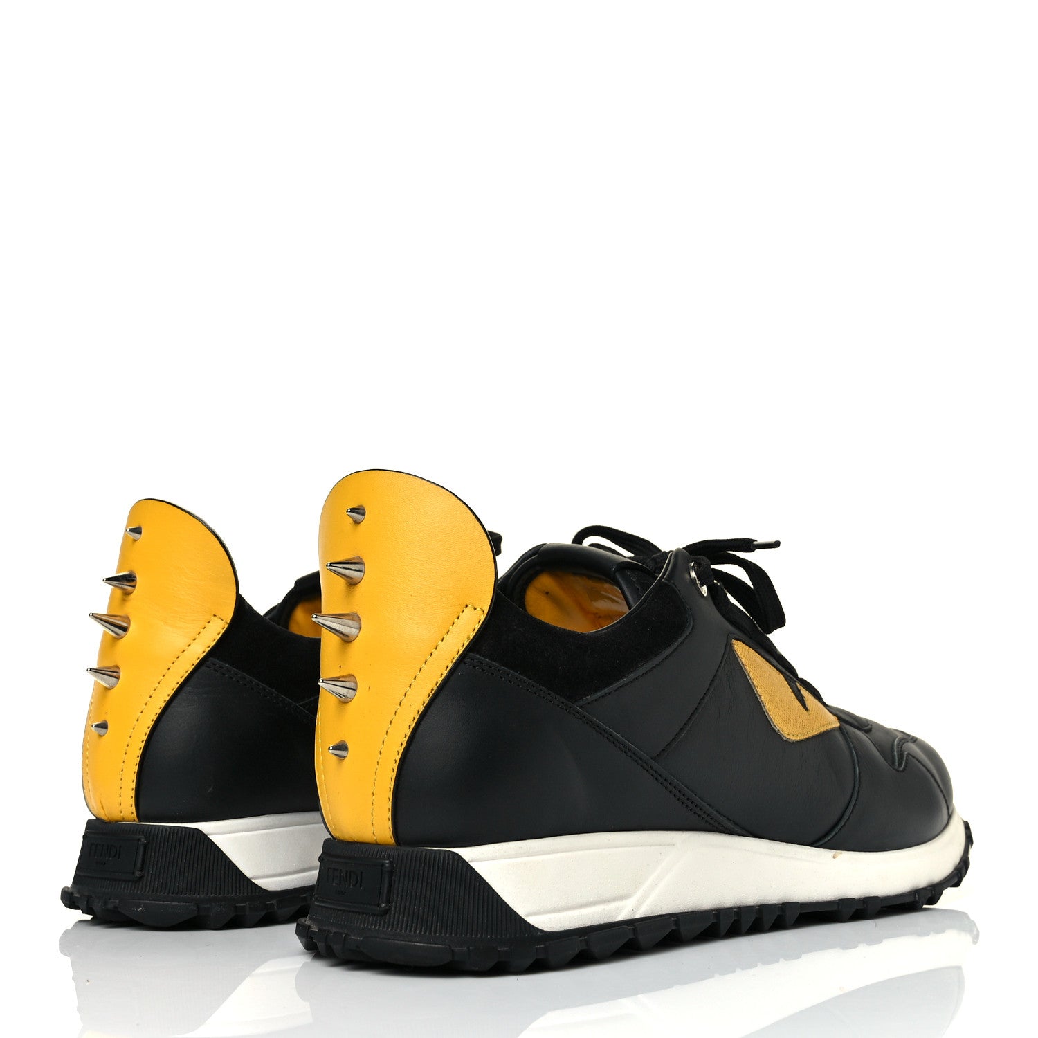 Fendi Vitello Elite Spike Monster Eyes Runner Sneakers 8 Black 4 of 9