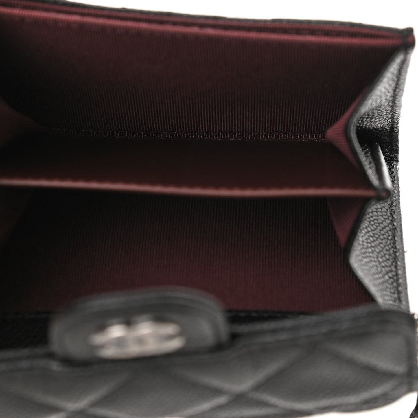 Caviar Quilted Flap Card Holder On Chain Black