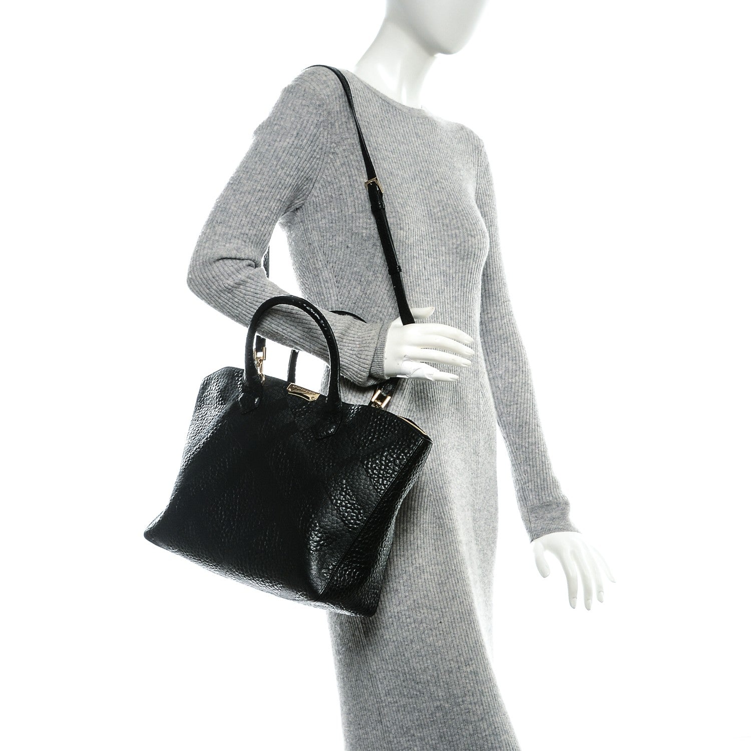 Burberry Heritage Grain Check Embossed Medium Dewsbury Tote Black 2 of 7