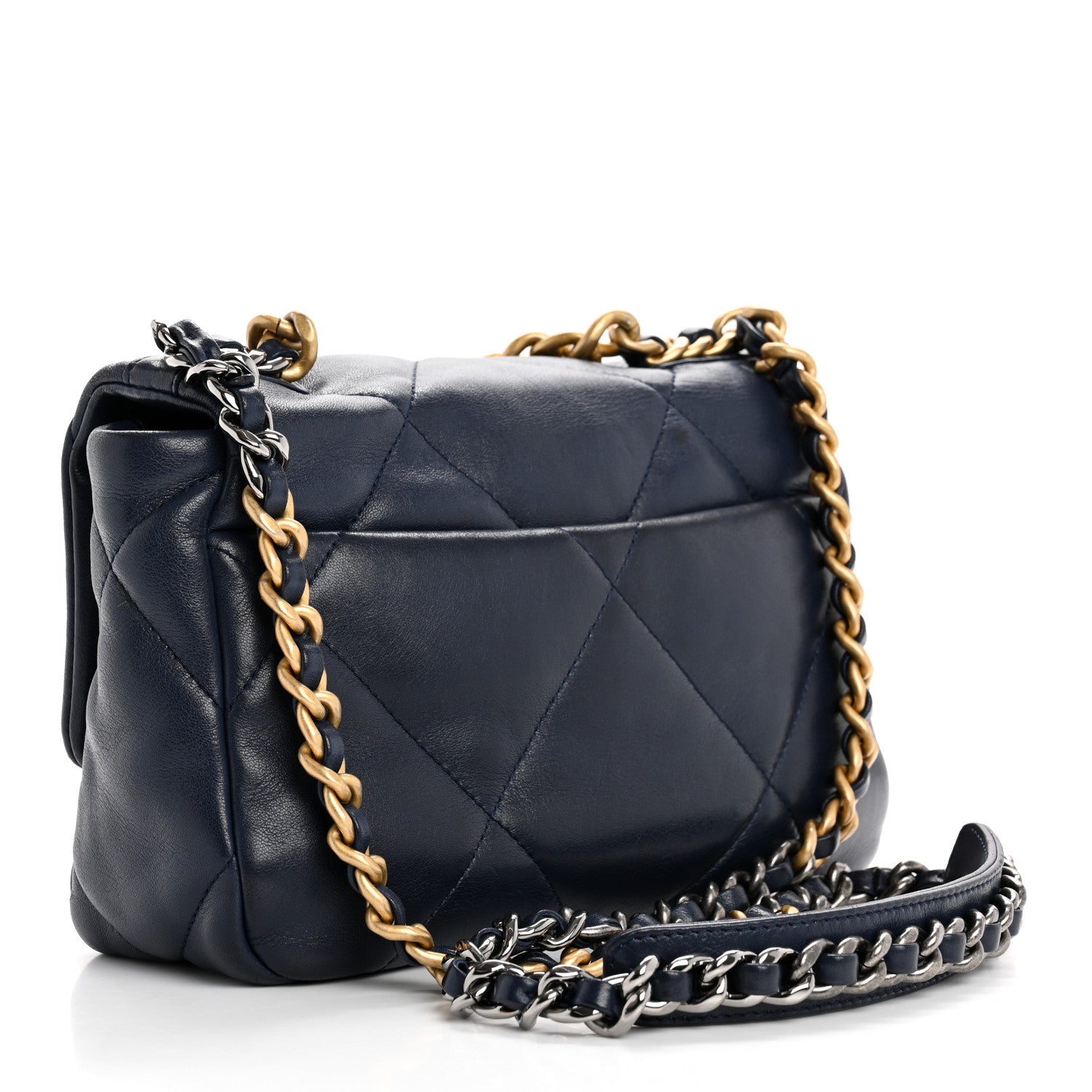 Chanel Goatskin Quilted Medium Chanel 19 Flap Navy Blue 3 of 10
