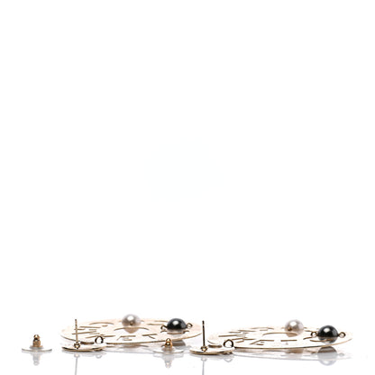 Chanel Crystal Pearl CC Papyrus Drop Earrings Gold Grey 3 of 4