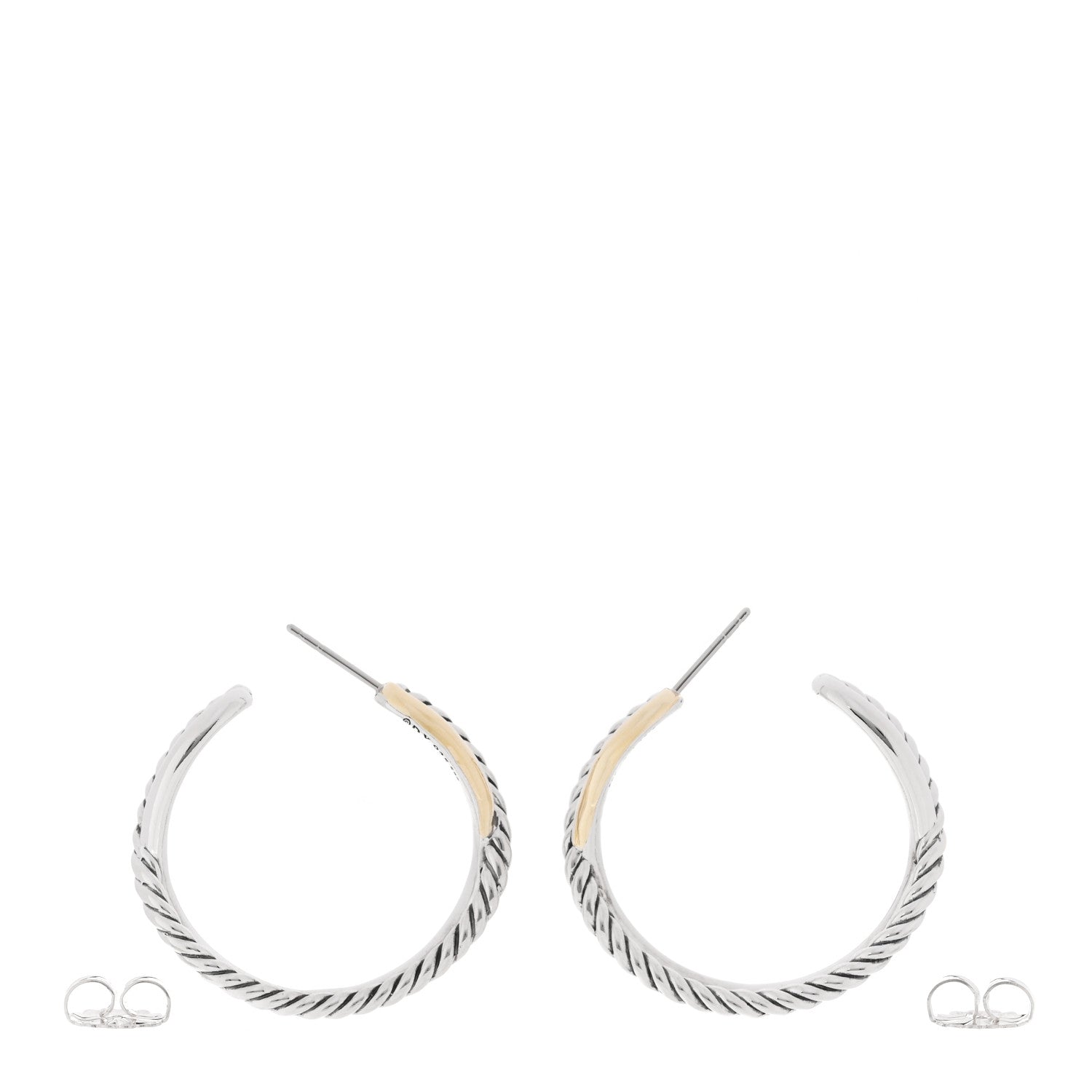 David Yurman Sterling Silver 14K Yellow Gold Crossover Cable Hoop Earrings 3 of 4