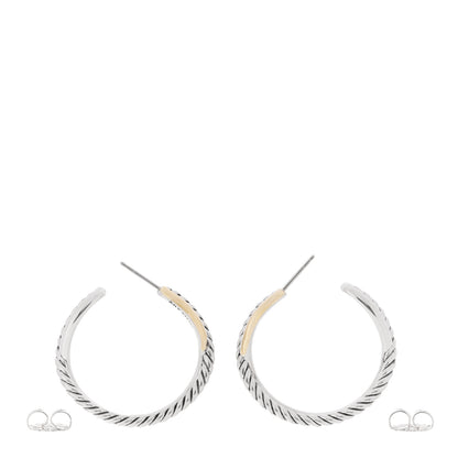 David Yurman Sterling Silver 14K Yellow Gold Crossover Cable Hoop Earrings 3 of 4