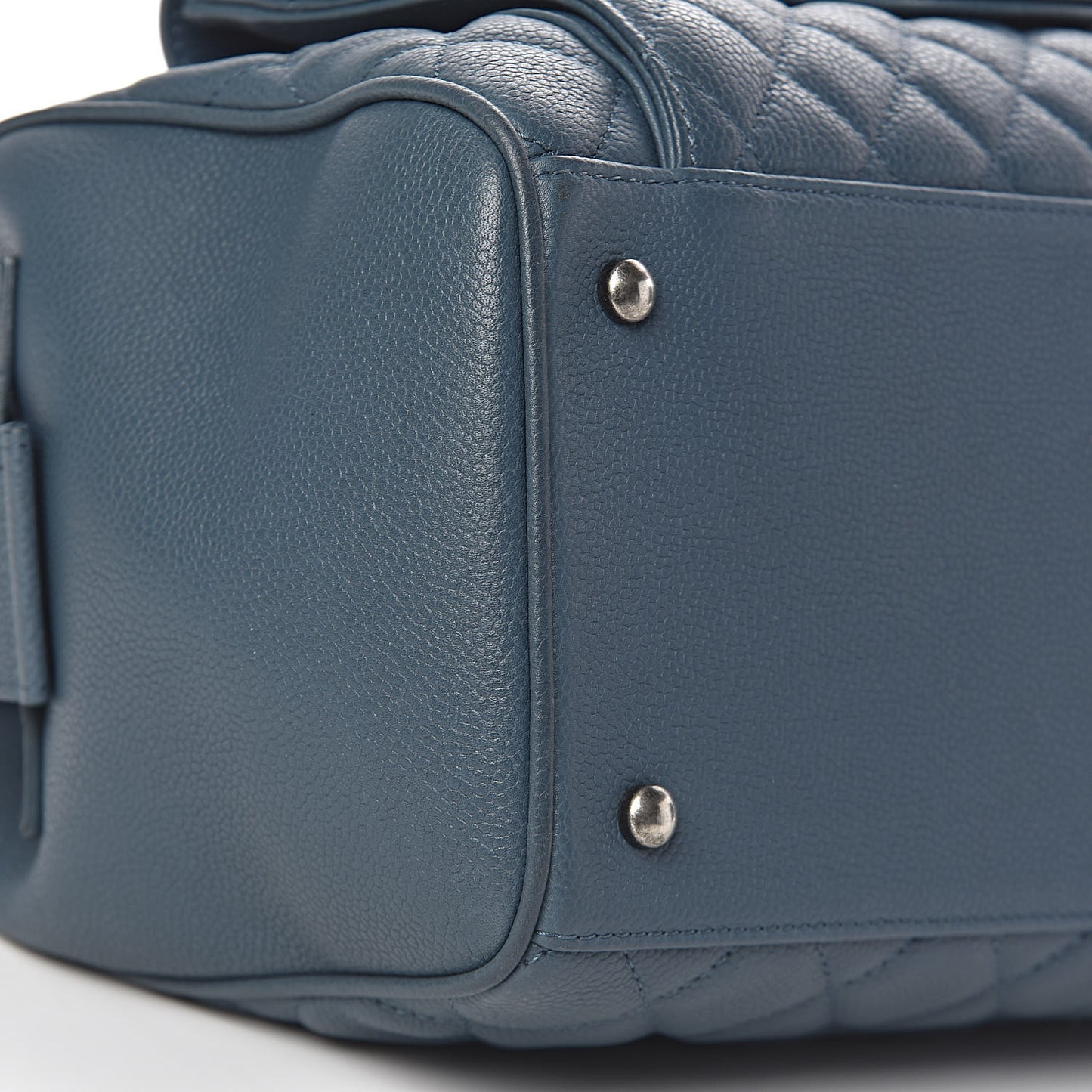 Grained Calfskin Quilted Large Casual Pocket Bowling Bag Blue