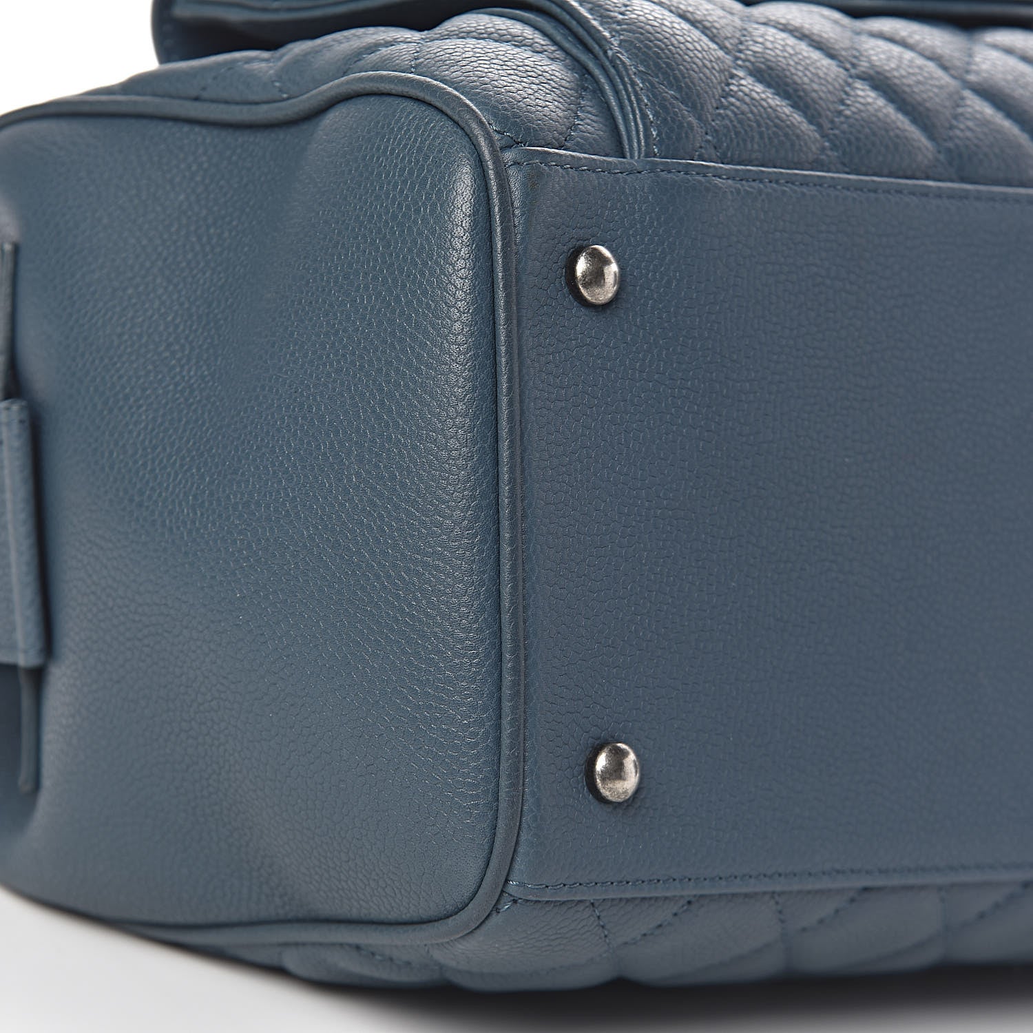 Chanel Grained Calfskin Quilted Large Casual Pocket Bowling Bag Blue 10 of 12