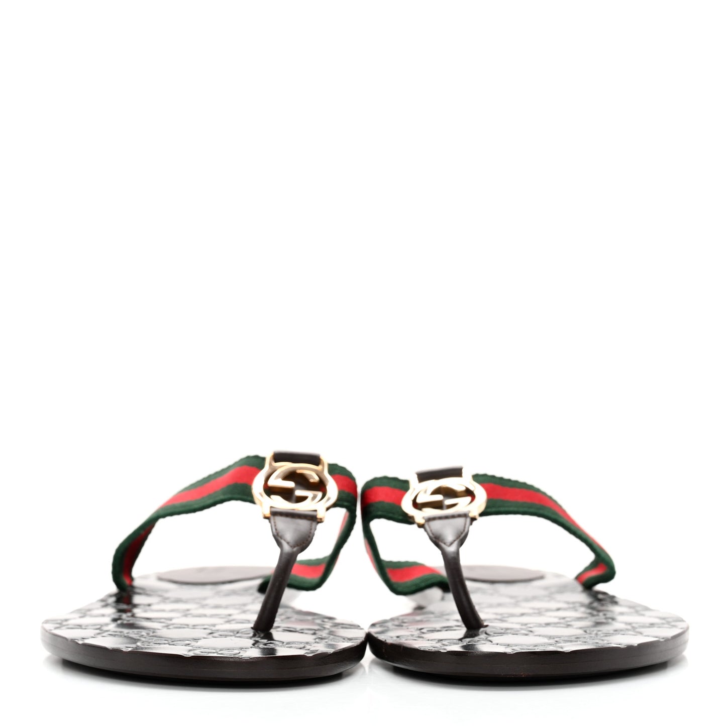 Nylon Guccissima Web Womens Thong Sandals 39 Cocoa Green Red