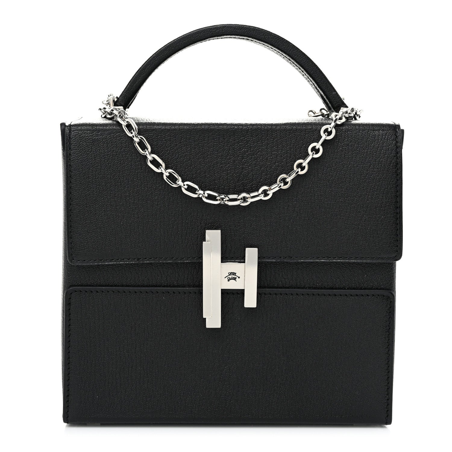 Hermes Chevre Mysore Cinhetic Boxy Top Handle Bag Black Bleu Electrique 1 of 11