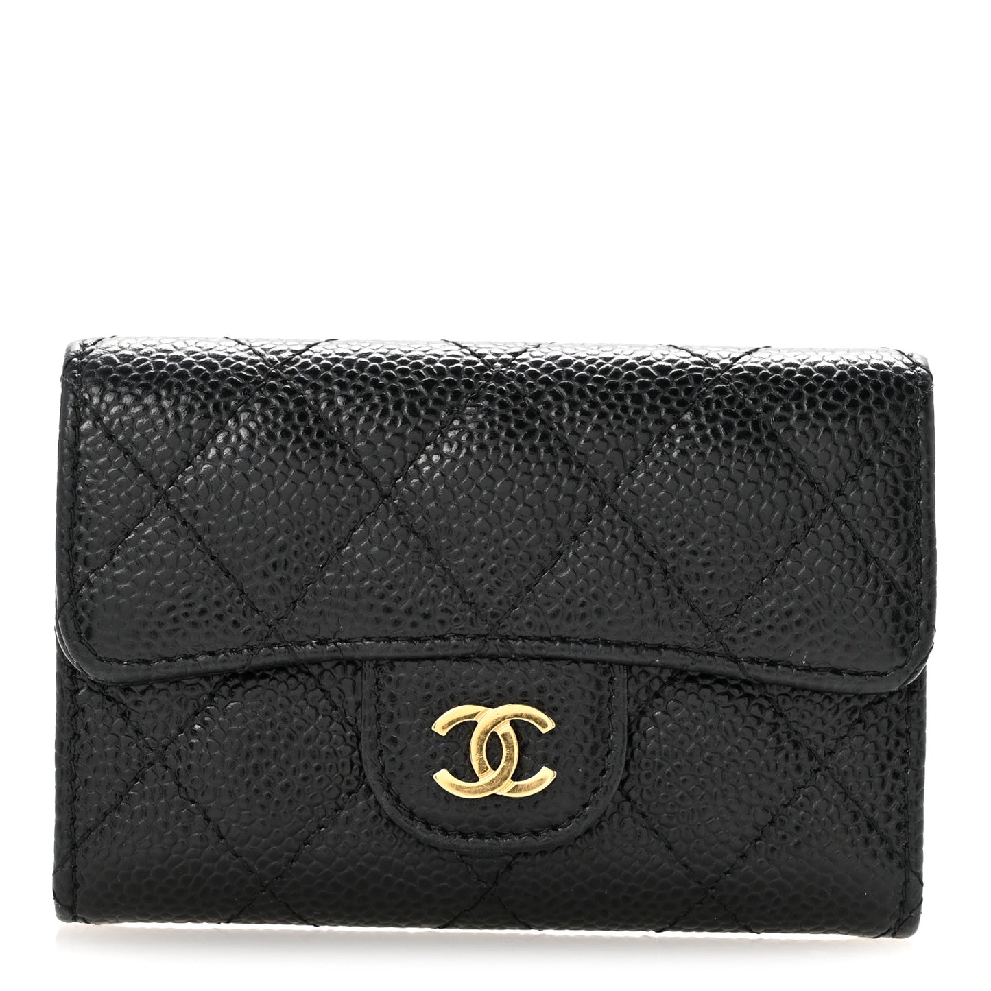 Caviar Quilted Flap Card Holder Black