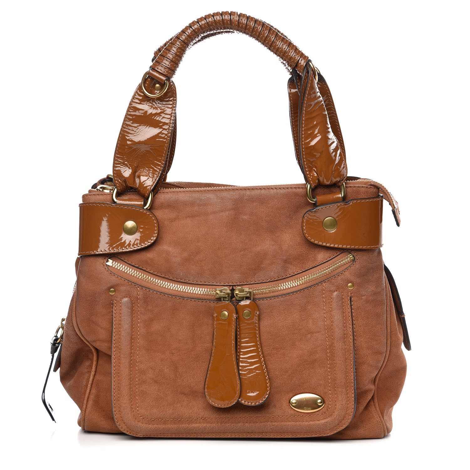 Chloe Suede Patent Bay Tote Brown 1 of 7