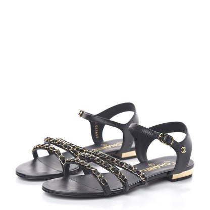 Chanel Lambskin CC Chain Sandals 38 Black 3 of 9