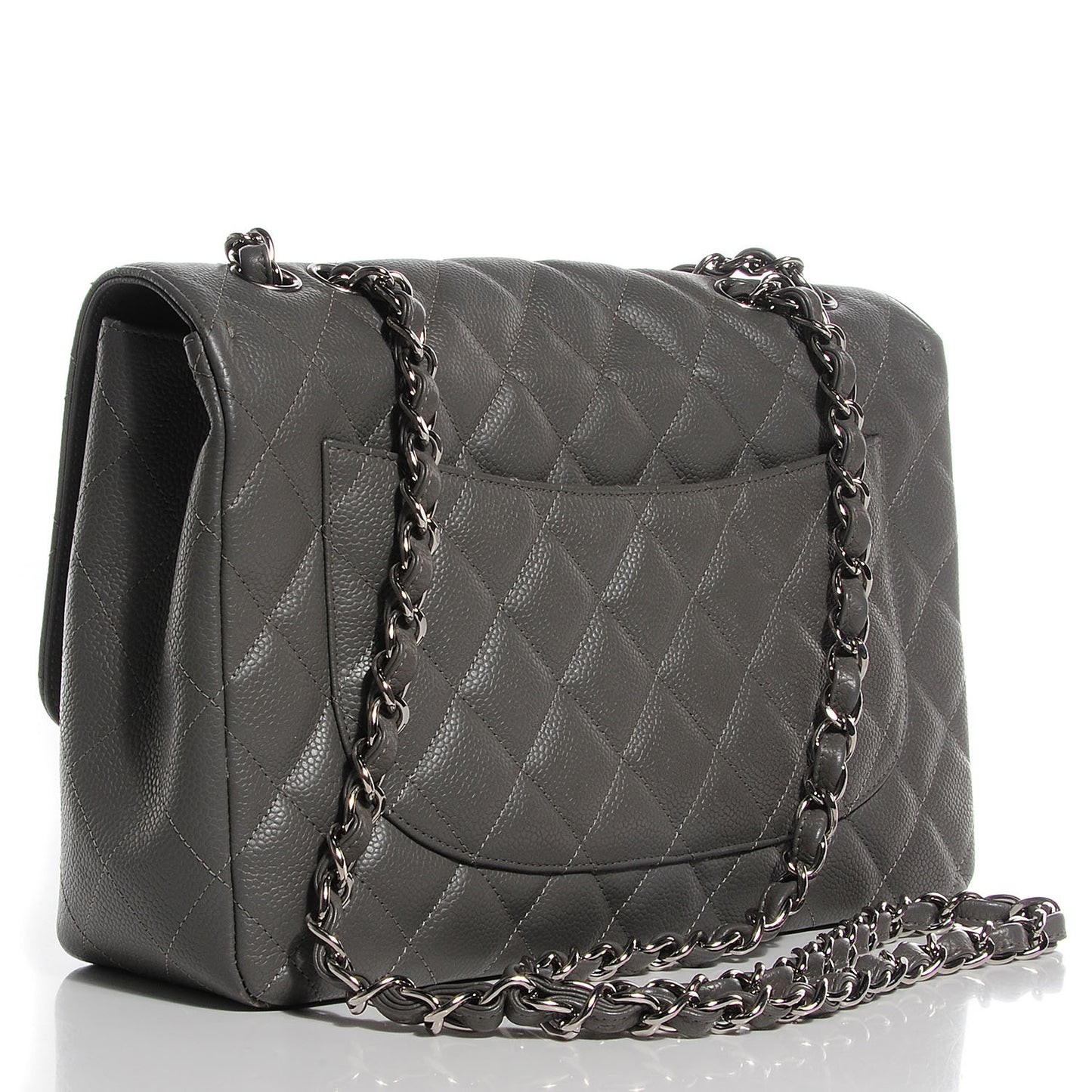 Caviar Quilted Jumbo Single Flap Grey