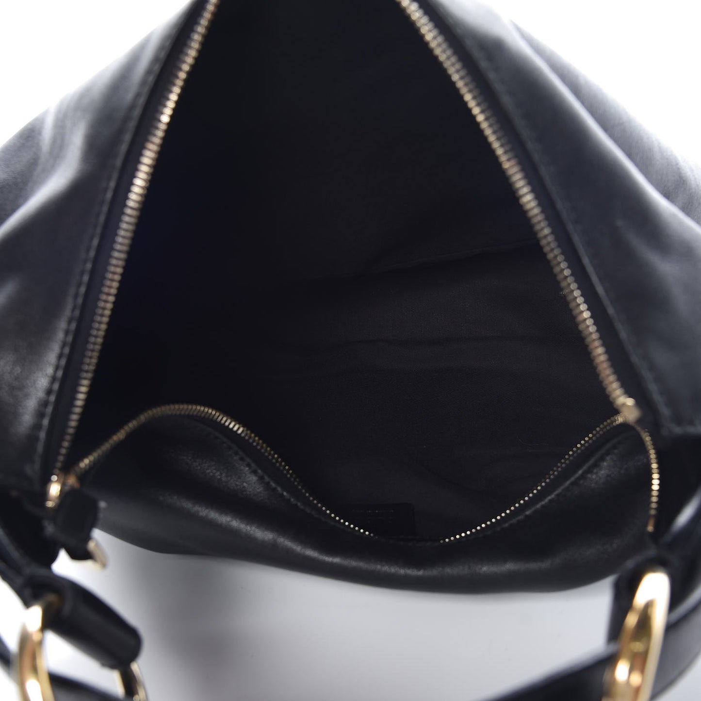 Calfskin Medium Horsebit Chain Hobo Black