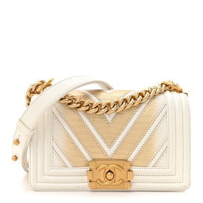 Chanel Lizard Chevron Small Boy Flap White Gold 1 of 13