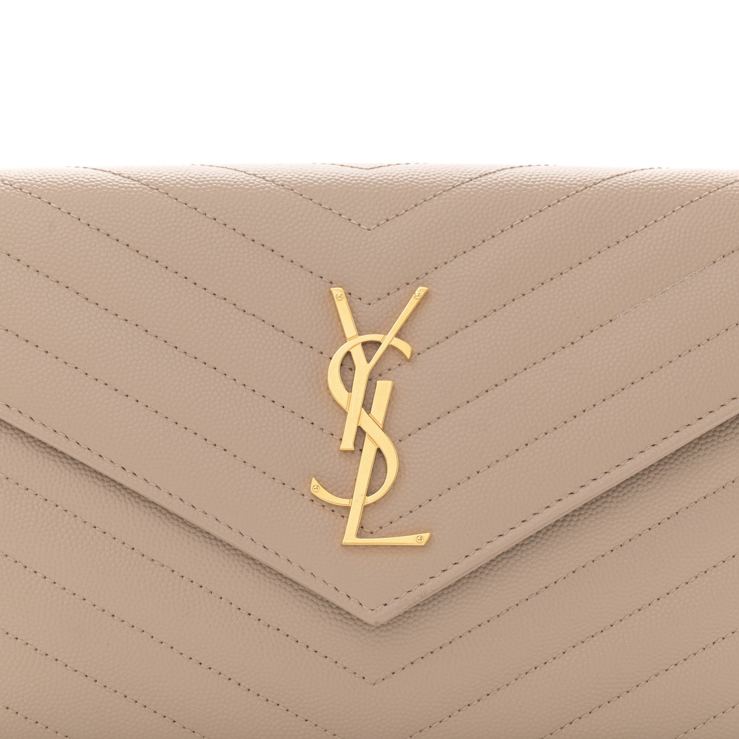 Saint Laurent Grain De Poudre Matelasse Chevron Monogram Chain Wallet Nude Powder 8 of 12