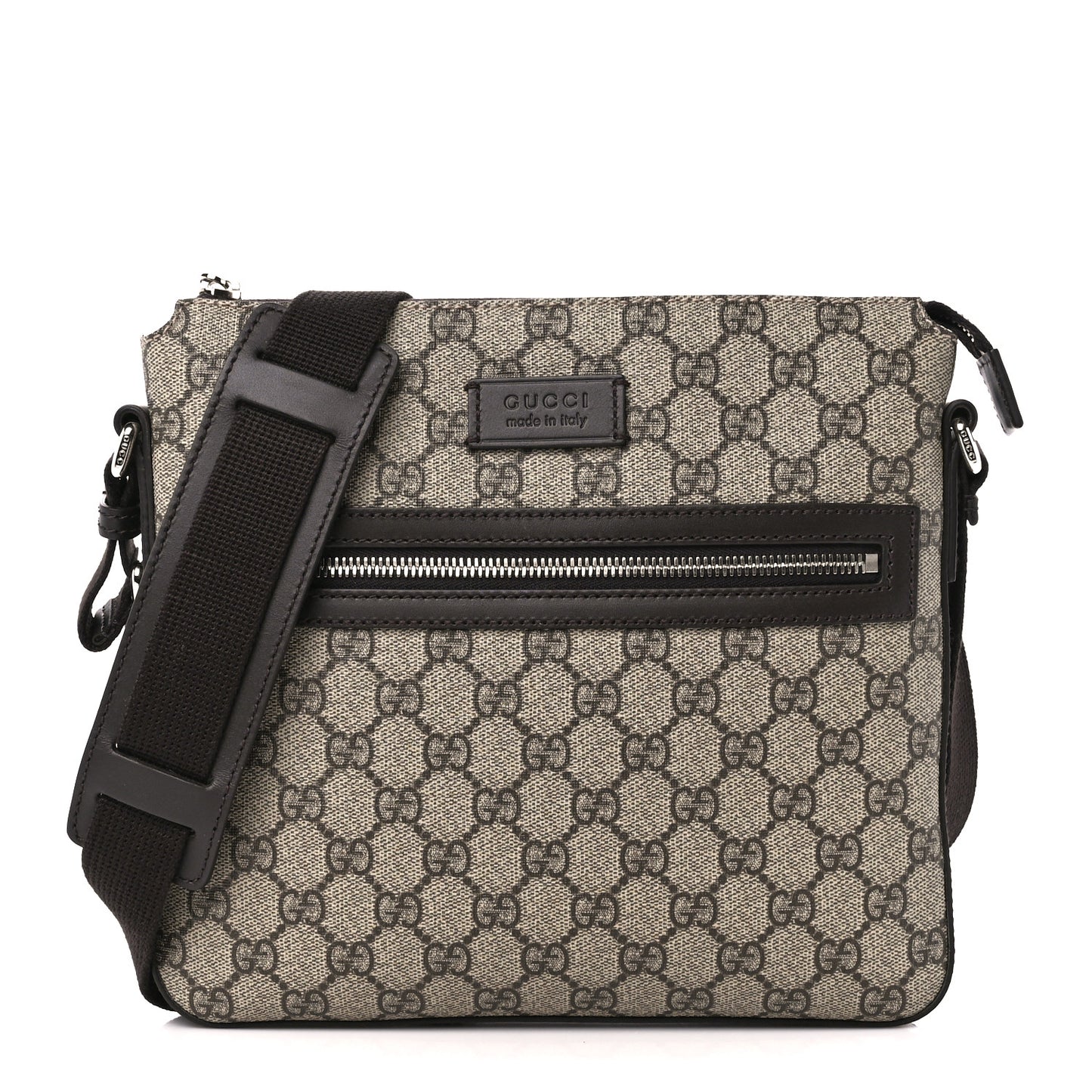 GG Supreme Monogram Selleria Calfskin Small Flat Side Zip Messenger Bag Beige Ebony Cocoa Dark Chocolate