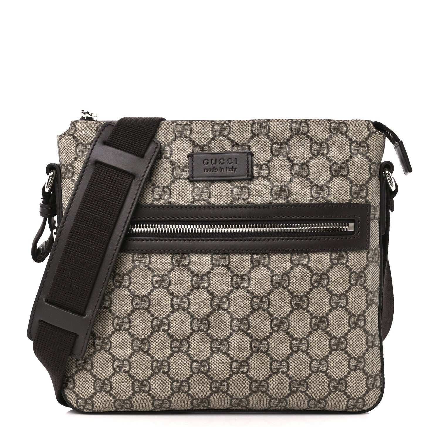 Gucci GG Supreme Monogram Selleria Calfskin Small Flat Side Zip Messenger Bag Beige Ebony Cocoa Dark Chocolate 1 of 11