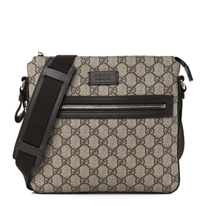Gucci GG Supreme Monogram Selleria Calfskin Small Flat Side Zip Messenger Bag Beige Ebony Cocoa Dark Chocolate 1 of 11