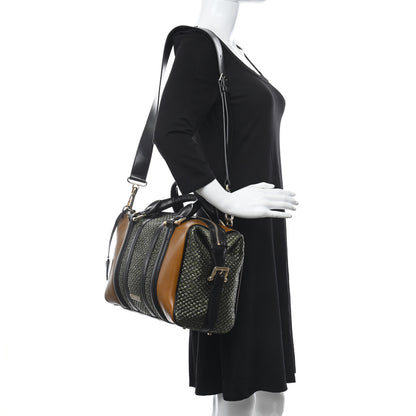 Burberry Calfskin Raffia Prorsum Bowling Bag Green Brown 3 of 9