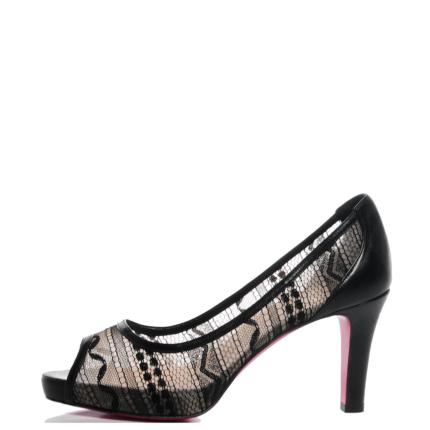 Christian Louboutin Lace Ambro 90 Platform Peep Toe Pumps 38 Black 1 of 7
